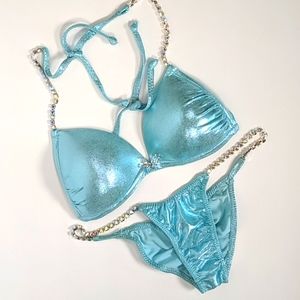 Aqua teal blue competition bikini figure swimsuit